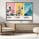 Katsushika-MGV-CV-36X24-Katsushika Hokusai Wall Art Set – The Great Wave, Hydrangea and Swallow, Fine Wind Canvas Prints, Japanese Ukiyo e Style Home and