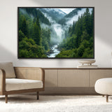 69453-MGV-CV-36X24-Mountain Forest Wall Art – Misty River and Evergreen Landscape Canvas Print, Nature Photography Poster for Living Room, Bedroom,