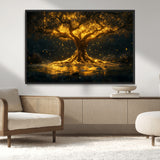 59580-MGV-FC-36X24_Black-Glowing Tree Wall Art – Golden Fantasy Nature Canvas Print, Mystical Illuminated Tree Painting Poster for Living Room, Bedroom,