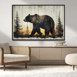 83875-MGV-CV-36X24-Sunset Bear Wall Art – Rustic Wildlife Canvas Print with Forest Silhouette, Cabin Lodge Decor for Living Room or Office