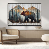 55777-MGV-CV-36X24-Rustic Bear Wall Art Canvas Print, Framed Mountain and Forest Art Picture Print, Wooden Bear Perfect Rustic Lodge Decor Artwork