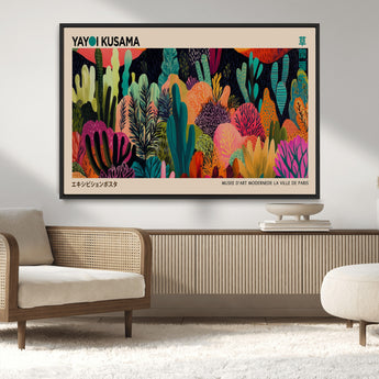 45711-MGV-CV-36X24-Yayoi Kusama Wall Art Canvas Print, Framed Abstract Yayoi Kusama Art Picture Print, Japanese Wabi Sabi Perfect Modern Abstract