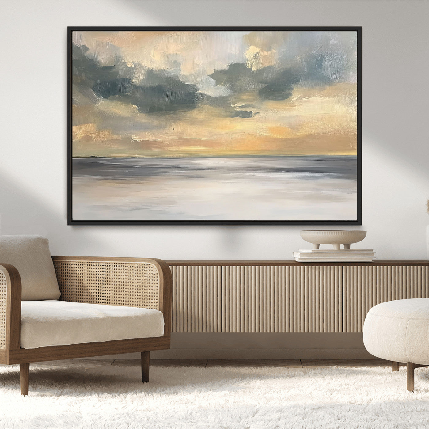 45544-MGV-CV-36X24-Ocean Sunset Wall Art – Serene Seascape Canvas Print with Golden Sky and Calm Water, Coastal Beach Artwork for Living Room,