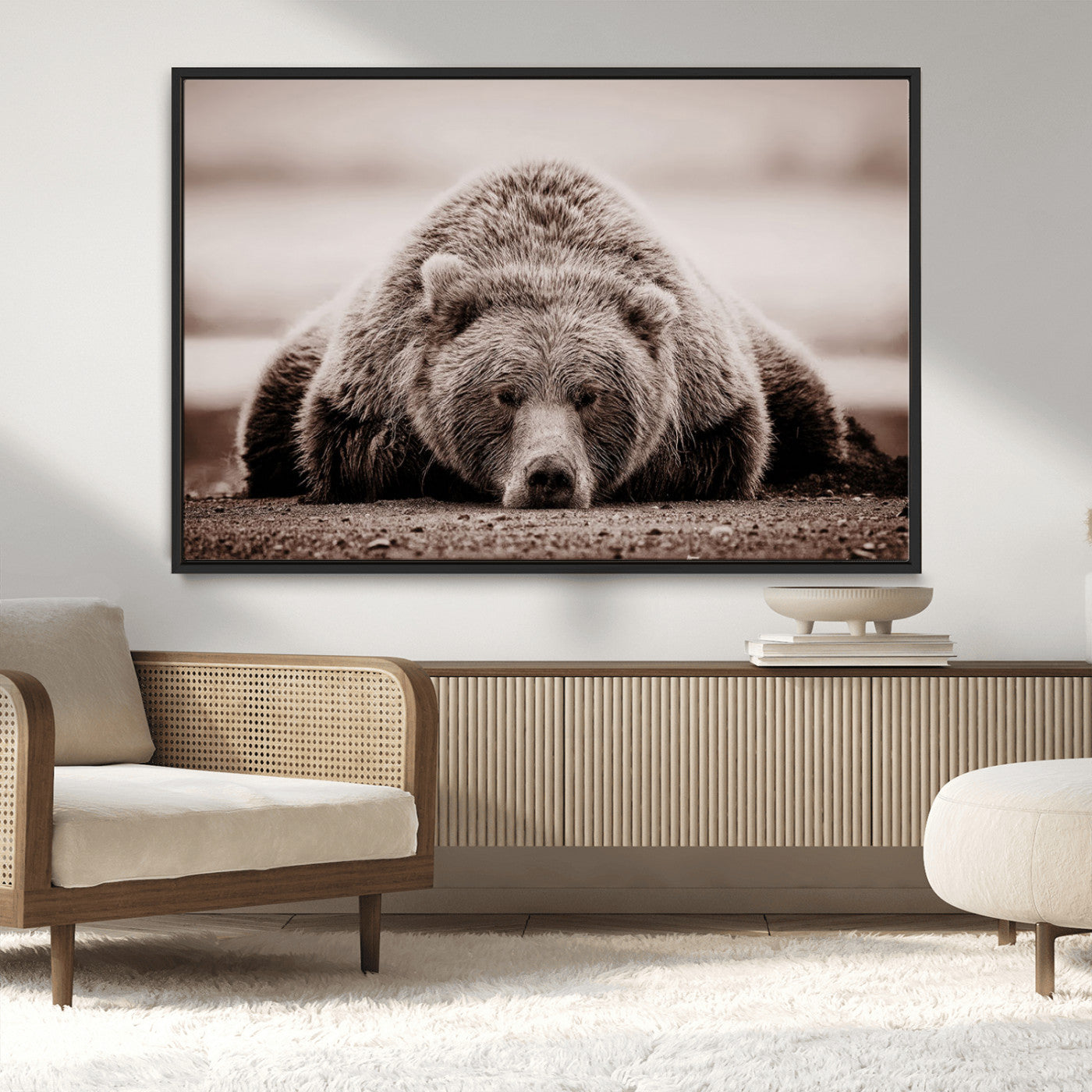20611-MGV-CV-36X24-Grizzly Bear Wall Art – Majestic Wildlife Sepia Canvas Print, Rustic Nature Animal Artwork for Cabin, Lodge, Living Room, Bedroom,