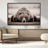 20611-MGV-CV-36X24-Grizzly Bear Wall Art – Majestic Wildlife Sepia Canvas Print, Rustic Nature Animal Artwork for Cabin, Lodge, Living Room, Bedroom,