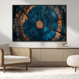 65231-MGV-CV-36X24-Blue and Gold Tree Ring Wall Art – Rustic Abstract Wood Slice Canvas Print, Modern Nature Inspired Artwork for Living Room,