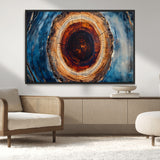 30457-MGV-CV-36X24-Tree Ring Abstract Wall Art – Blue and Brown Wood Grain Canvas Print, Modern Nature Inspired Painting for Rustic Living Room,