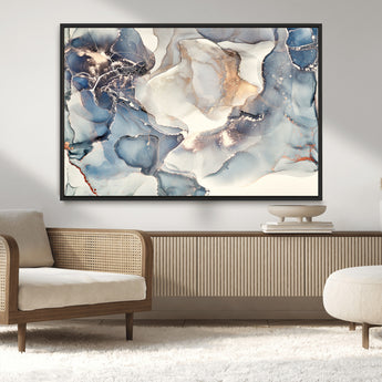 51497-MGV-CV-36X24-Abstract Blue and Gold Wall Art – Modern Fluid Ink Style Canvas Print, Elegant Contemporary Decor for Living Room, Office