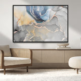 18176-MGV-CV-36X24-Abstract Fluid Wall Art – Modern Marble Ink Canvas Print with Blue, Gold, and Gray Tones, Contemporary Minimal Artwork Decor for