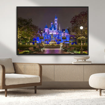 63560-MGV-CV-36X24-Fairy Tale Castle Wall Art – Magical Night Scene Canvas Print with Lights and Gardens, Fantasy Architecture Artwork for Living