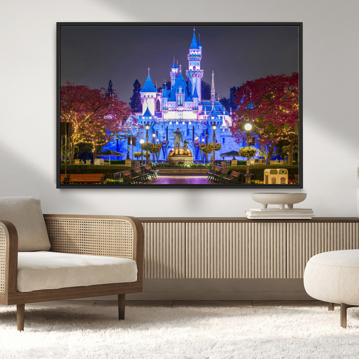 66710-MGV-CV-36X24-Enchanted Castle Wall Art – Magical Night Scene Canvas Print with Glowing Lights, Fantasy Architecture Artwork for Living Room,