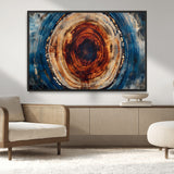 90395-MGV-CV-36X24-Tree Ring Wall Art – Abstract Wood Grain Canvas Print with Fiery Red and Blue Tones, Bold Rustic Nature Inspired Artwork Decor for