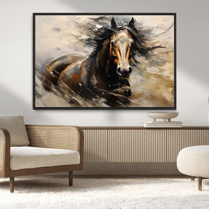 53001-MGV-CV-36X24-Wild Horse Wall Art – Majestic Stallion Canvas Print with Flowing Mane, Rustic Western Style Painting for Living Room, Office or