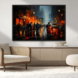 32816-MGV-CV-36X24-City Jazz Night Wall Art – Modern Abstract Urban Street Scene Canvas Print, Moody Music-Themed Decor for Living Room, Office, or