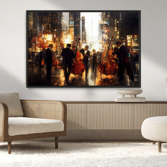 58782-MGV-CV-36X24-Jazz Musicians Cityscape Wall Art – Vibrant Urban Night Canvas Print, Elegant Music Themed Decor for Living Room, Office, or Music