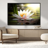 40478-MGV-CV-36X24-Water Lily Wall Art – White Lotus Flower Canvas Print with Sunlight Reflection, Serene Botanical Artwork for Living Room, Bedroom,