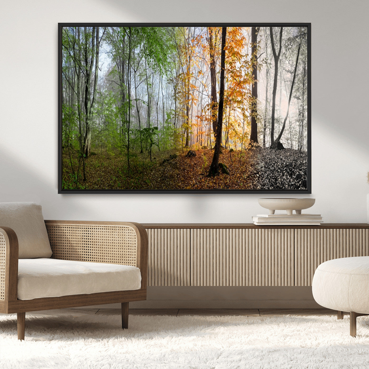 95317-MGV-CV-36X24-Four Seasons Forest Wall Art – Panoramic Nature Canvas Print Showing Spring, Summer, Autumn and Winter Landscape for Living Room,