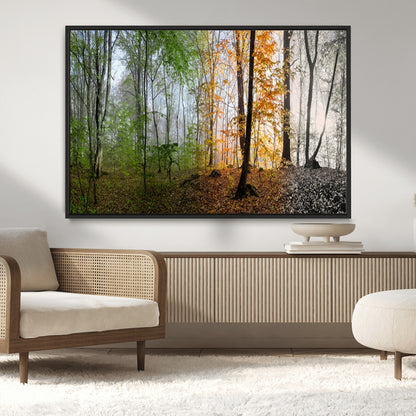 95317-MGV-CV-36X24-Four Seasons Forest Wall Art – Panoramic Nature Canvas Print Showing Spring, Summer, Autumn and Winter Landscape for Living Room,