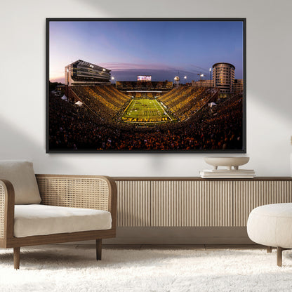 82557-MGV-CV-36X24-College Football Stadium Wall Art – Panoramic Sunset Canvas Print with Marching Band and Game Day Crowd, Sports Artwork for Man