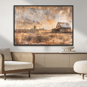 FARM2-MGV-CV-36X24-Rustic Farmhouse Wall Art Canvas Print, Framed Old Barn Art Picture Print, Southwestern Farmhouse Perfect Rustic Decor Artwork