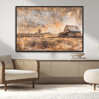 FARM2-MGV-CV-36X24-Rustic Farmhouse Wall Art Canvas Print, Framed Old Barn Art Picture Print, Southwestern Farmhouse Perfect Rustic Decor Artwork