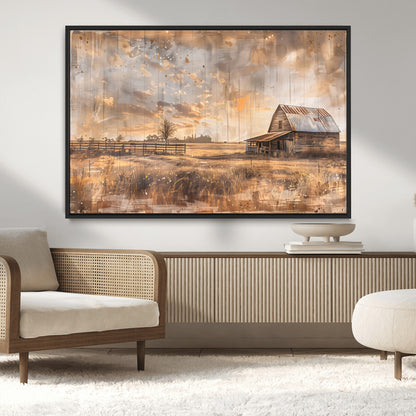 FARM2-MGV-CV-36X24-Rustic Farmhouse Wall Art Canvas Print, Framed Old Barn Art Picture Print, Southwestern Farmhouse Perfect Rustic Decor Artwork