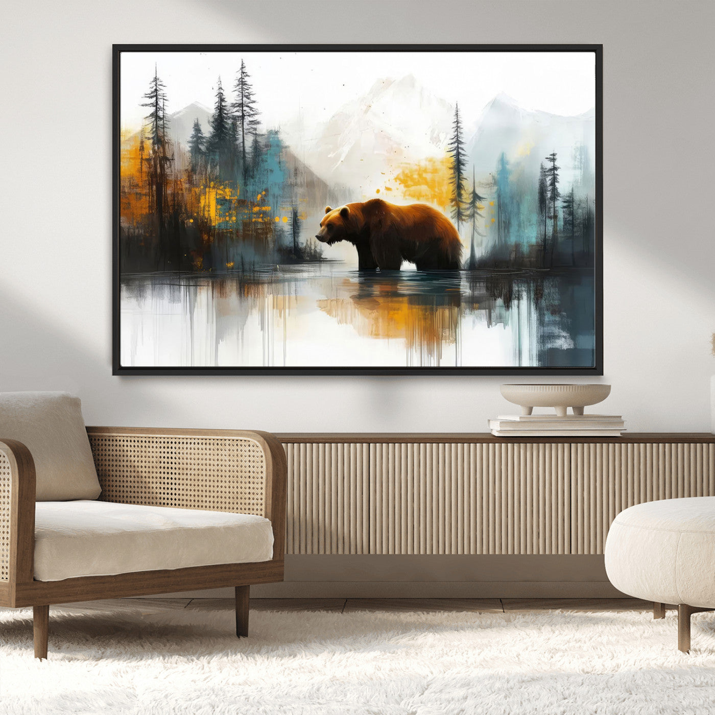 50308-MGV-CV-36X24-Bear Wilderness Wall Art – Mountain Forest Canvas Print, Rustic Cabin Decor with Wildlife Landscape, Nature Artwork for Lodge,
