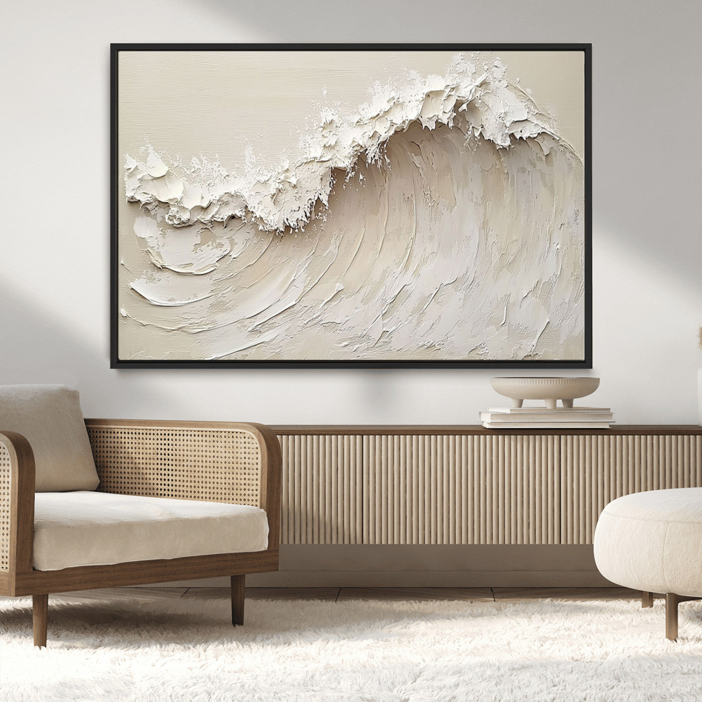 45175-MGV-CV-36X24-Textured Wave Wall Art Canvas Print, Framed Minimal Seascape Art Picture Print, Elegant Wave Perfect Modern Coastal Decor Artwork
