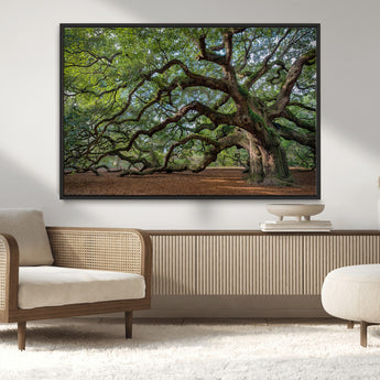 MGV-FC-36X24 - Historic Tree Wall Art Canvas Print, Framed Mossy Tree Art Picture Print, Twisted Branches Perfect Nature Southern Decor Artwork