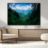 74439378-MGV-CV-36X24-Tropical Jungle Wall Art Canvas Print, Framed Lush Valley Art Picture Print, Forest Mountains Perfect Tropical Wilderness Decor