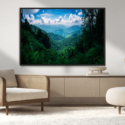 74439378-MGV-CV-36X24-Tropical Jungle Wall Art Canvas Print, Framed Lush Valley Art Picture Print, Forest Mountains Perfect Tropical Wilderness Decor