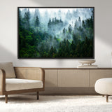 17393683-MGV-CV-36X24-Misty Forest Art Wall Art Canvas Print, Framed Foggy Mountain Art Art Picture Print, Scenic Wall Print Perfect Decor Artwork