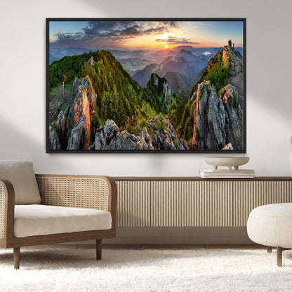 51582565-MGV-CV-36X24-Mountain Sunrise Panorama Wall Art – Scenic Landscape Canvas Print, Hiking Adventure Nature Photography, Large Mountain Range Wall