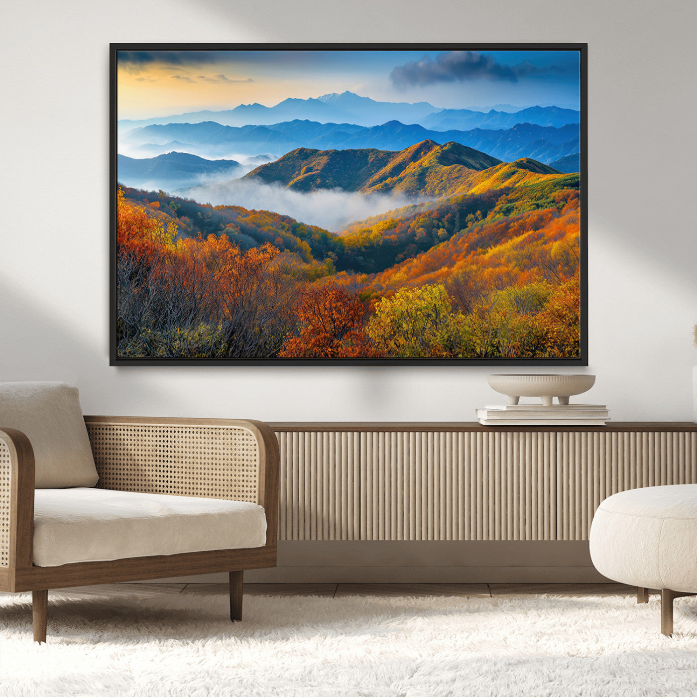 86772247-MGV-CV-36X24-Autumn Mountains Wall Art Canvas Print, Framed Fall Foliage Art Picture Print, Vibrant Hills Perfect Vibrant Nature Decor Artwork