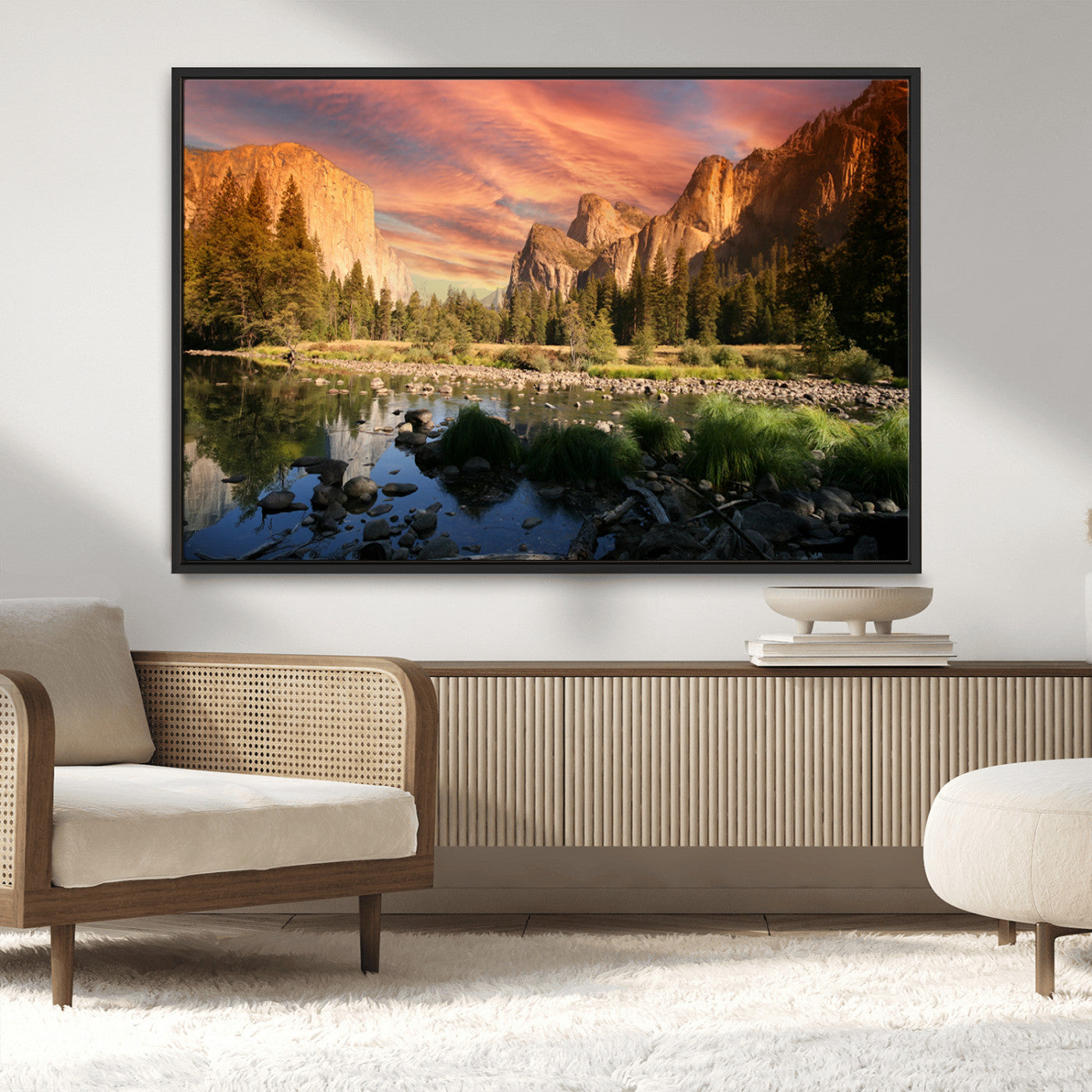 31199457-MGV-CV-36X24-Yosemite Valley Wall Art Canvas Print, Framed El Capitan Art Picture Print, Sunset Sky Perfect Vibrant Western Decor Artwork