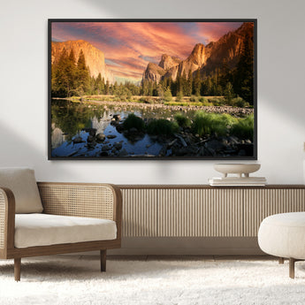 31199457-MGV-CV-36X24-Yosemite Valley Wall Art Canvas Print, Framed El Capitan Art Picture Print, Sunset Sky Perfect Vibrant Western Decor Artwork