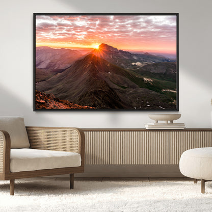 50957419-MGV-CV-36X24-Mountain Sunrise Wall Art Canvas Print, Framed Alpine Ridge Art Picture Print, Mountain Range Perfect Vibrant Rustic Decor Artwork
