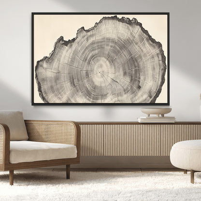 98921313-MGV-CV-36X24-Tree Ring Wall Art Canvas Print, Framed Wood Slice Art Picture Print, Minimalist Wood Perfect Rustic Academic Decor Artwork