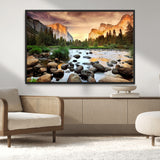 90956031-MGV-CV-36X24-Yosemite Valley Wall Art – Scenic Mountain River Landscape Canvas Print, Nature Photography for Living Room, Bedroom, Cabin,
