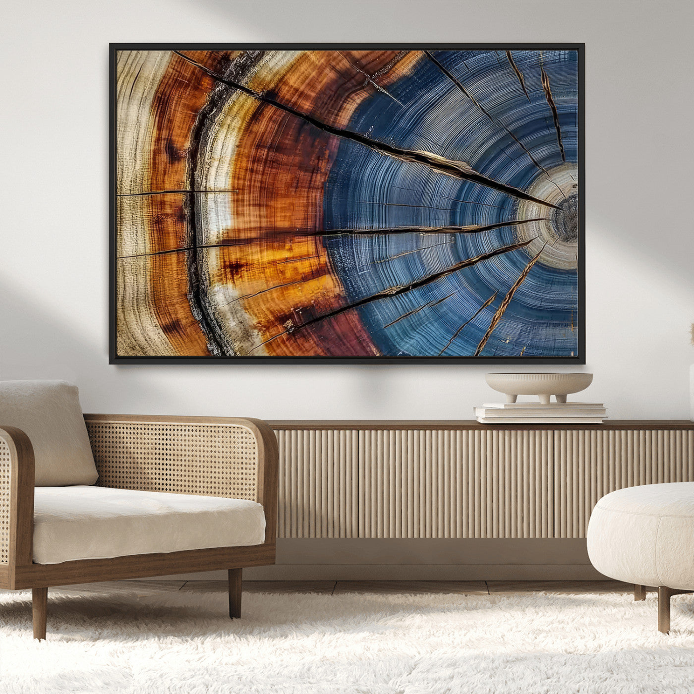 96890915-MGV-CV-36X24-Abstract Tree Ring Wall Art – Rustic Nature Canvas Print with Wood Grain Texture, Modern Earth Tone Artwork for Office, Living