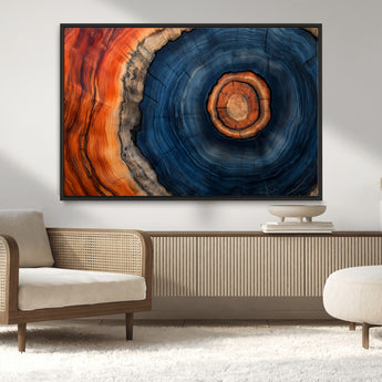 72209152-MGV-CV-36X24-Abstract Tree Ring Wall Art – Vibrant Blue Orange Wood Grain Canvas Print, Rustic Modern Nature Artwork for Living Room, Office,