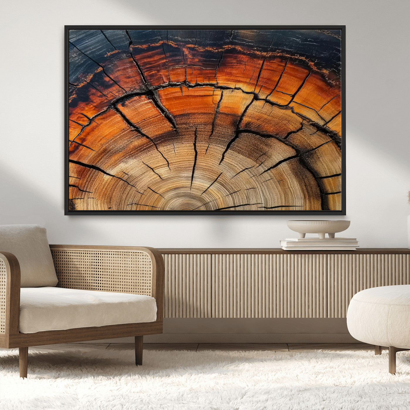 65909987-MGV-CV-36X24-Rustic Tree Ring Wall Art – Nature Inspired Wooden Texture Canvas Print, Modern Abstract Artwork for Living Room, Bedroom, Office