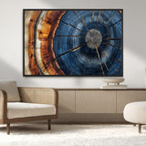 45268471-MGV-CV-36X24-Blue Tree Ring Wall Art – Rustic Wood Cross Section Canvas Print, Modern Abstract Nature Decor for Living Room, Office, or Cabin