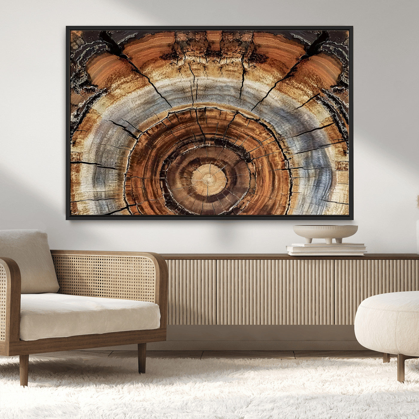 15184146-MGV-CV-36X24-Tree Rings Wall Art Canvas Print, Framed Wood Texture Art Picture Print, Rustic Pattern Perfect Rustic Organic Decor Artwork