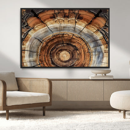 15184146-MGV-CV-36X24-Tree Rings Wall Art Canvas Print, Framed Wood Texture Art Picture Print, Rustic Pattern Perfect Rustic Organic Decor Artwork