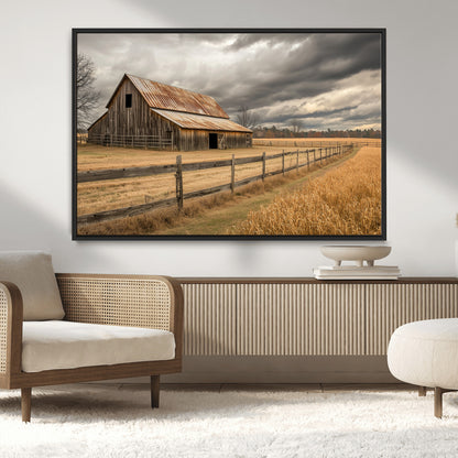 26821575-MGV-CV-36X24-Old Barn Wall Art Canvas Print, Framed Rustic Barn Art Picture Print, Moody Farm Perfect Rustic Farmhouse Decor Artwork