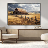 38758826-MGV-CV-36X24-Rustic Barn Wall Art Canvas Print, Framed Moody Barn Art Picture Print, Golden Field Perfect Rustic Farmhouse Decor Artwork