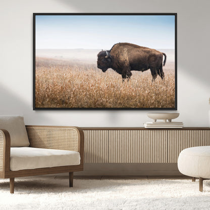 91267849-MGV-CV-36X24-Wild Bison Wall Art Canvas Print, Framed Bison in Prairie Art Picture Print, Rustic Western Perfect Rustic Western Decor Artwork