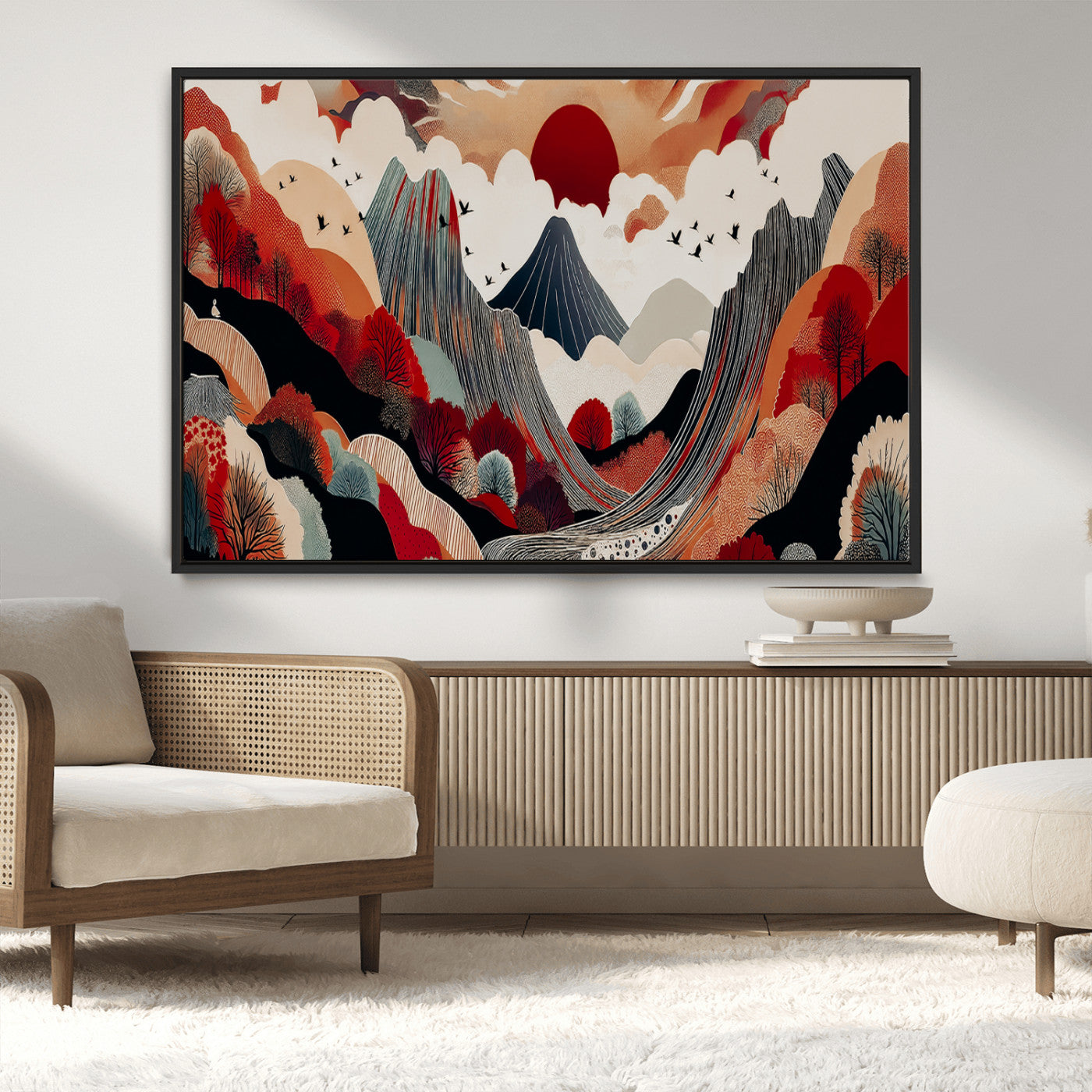 59495752-MGV-CV-36X24-Abstract Mountain Wall Art Canvas Print, Framed Vibrant Landscape Art Picture Print, Nature Drawing Perfect Contemporary