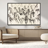 19433417-MGV-CV-36X24-Running Horses Wall Art Canvas Print, Framed Horse Sketch Art Picture Print, Galloping Herd Perfect Monochrome Western Decor